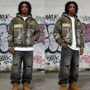 เสื้อฮู้ดลายพรางแบบกำหนดเอง พิมพ์ลายดิจิตอล ลายต้นไม้จริง ซิปแบบรูดขึ้นลง เสื้อฮู้ดผู้ชาย คุณภาพสูง ผ้าฝ้าย 100% ปักลาย - Product Image 3