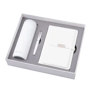 Custom Luxury White a4 a5 notebook PU Business Gift Thermos Cup Journal With Pen Leather Notebook Gift Box Set