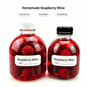 Bouteille en verre à large ouverture avec couvercle en plastique inviolable, pot à boisson en verre avec étiquette inscriptible pour vin de framboise fait maison - Product Image 1