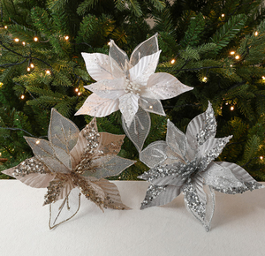 لمسة حقيقية الأحمر والأبيض الذهب البونسيتة الترتر زهرة اصطناعية كبيرة المخملية البونسيتة لتزيين عيد الميلاد - Product Image 6