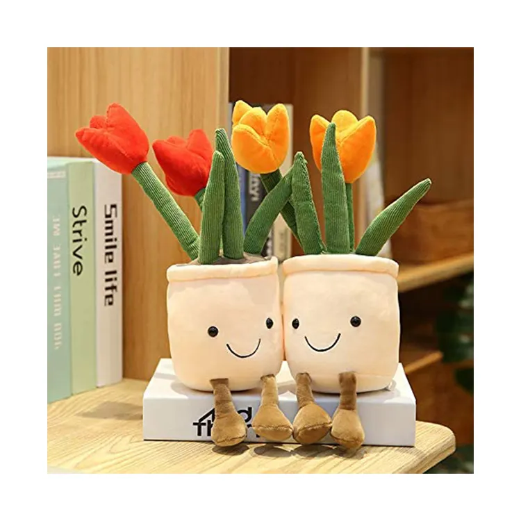 35cm Lifelike Plants Plush Stuffed Decoration Toys Soft Bookshelf Decor Doll Creative Potted Flowers Pillow