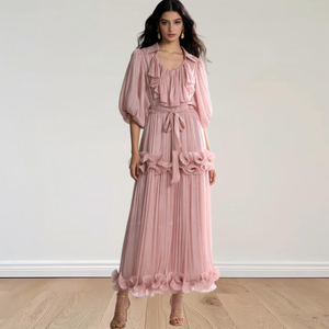 Vestido Maxi Elegante de Alta Qualidade para Mulheres, Atacado, ODM, Rosa Vintage, Casual, Solto, Vestidos de Verão para Igreja - Product Image 1