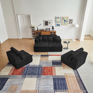 Comfortable High Compressed U-shape Multi <b>Seat</b> Upholstered Fabric Modern Sectional Sofa Set Pillow Luxury Square Apartment Villa - Product Image 6