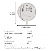 Interrupteur de pression d'air mural OPTEN APS4025 12V en PP, SPDT, IP11, courant max. 30A pour applications universelles de fours et de systèmes CVC