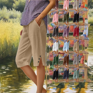 Pantalon court taille haute pour femme, été, décontracté, jambe droite, ample, short, taille élastique, Ropa Mujer, pantalon capri - Product Image 3