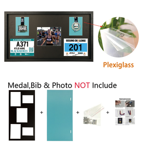 Boîte <span class=keywords><strong>de</strong></span> présentation murale en bois noir pour médailles <span class=keywords><strong>de</strong></span> course, cadre <span class=keywords><strong>collage</strong></span> pour 2 médailles, 2 dossards et <span class=keywords><strong>photo</strong></span> - Product Image 4