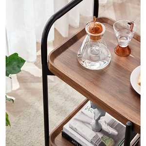 <b>Portable</b> Double Layer Wooden <b>Trolley</b> Coffee Table with Storage Shelves Ideal for Bedroom Living Room and Office Decor - Product Image 3