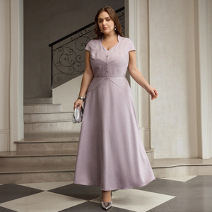 <span class=keywords><strong>Robe</strong></span> en mousseline <span class=keywords><strong>grande</strong></span> <span class=keywords><strong>taille</strong></span> personnalisée avec logo, col en V tendance, tenue <span class=keywords><strong>de</strong></span> soirée pour femmes rondes, vente en gros, directement du fabricant - Product Image 1