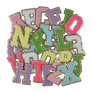 Wholesale Height 8cm Iron on <strong>Glitter</strong> Alphabet Appliques Clothing Chenille Letter <strong>Patches</strong> - Product Image 1