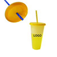 Gobelet en plastique à changement de couleur Cadeau promotionnel Fun Magic Red Color Change Cup avec couvercle et paille