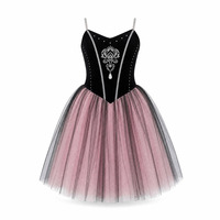 Robe de tutu de ballet en soie et coton dégradé noir et rose Clara Swan pour enfants, pour compétition et spectacle