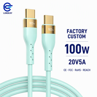 Câble de charge rapide USB-C vers USB-C professionnel LUNG KAY 100W 20V 5A vert menthe pour ordinateur portable et téléphone, personnalisable OEM ODM