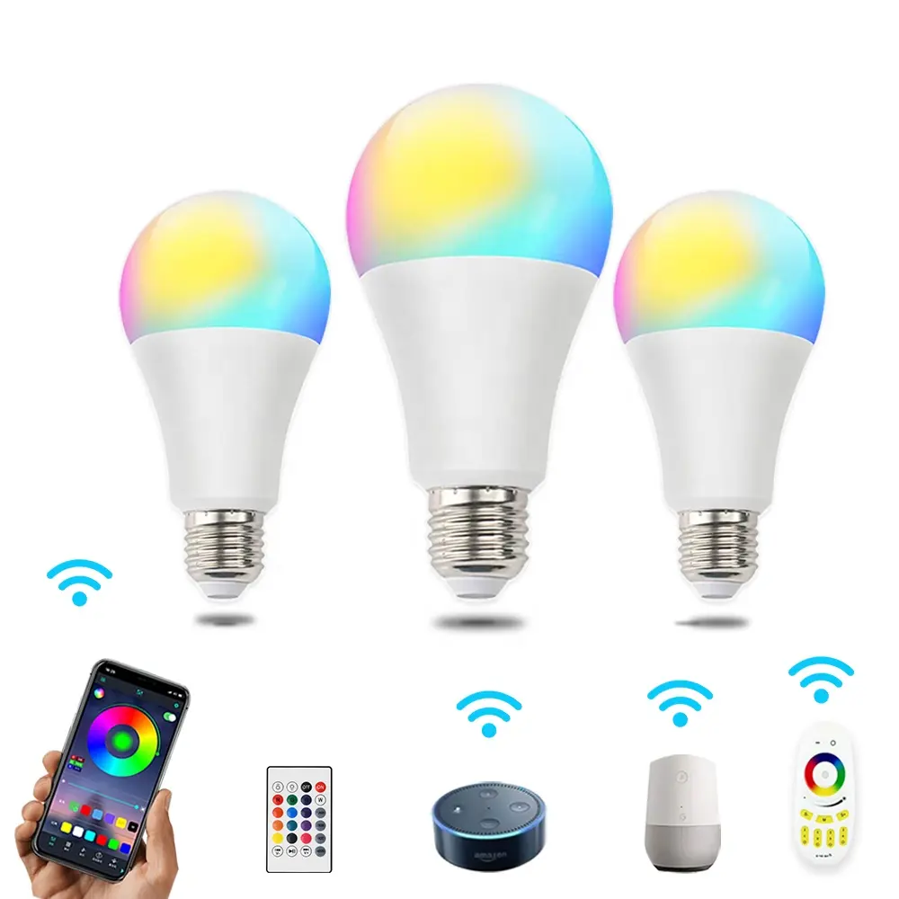 Alto luminoso full color cambiare A60 5w 10w RGBW wifi ha condotto la luce E27 B22 E14 RGB smart led lampadina compatibile con Alexa google casa