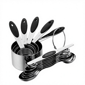 ステンレス製13点セット丸型計量カップ＆スプーンセット多用途ベーキングツール家庭用キッチン調味料＆塩スプーン - Product Image 1