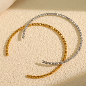 Open Braid <b>Bangle</b> Titanium Steel Minimalist Jewelry Unisex Fashion <b>Bracelet</b> Gold Silver Color Sz186 - Product Image 1