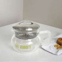 Théière moderne en verre borosilicate transparent de 350 ml (12 oz), écologique, faite à la main, pour thé en feuilles, avec filtre en acier inoxydable et couvercle