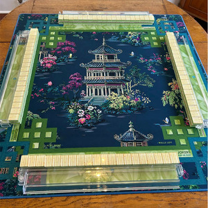 <span class=keywords><strong>Tapis</strong></span> de Mahjong Chinoiserie Édition Pagode 31,5*31,5 pouces (80*80 cm) – Mahjong Américain Pavillon Bleu Jardin Pont Fleuri - Product Image 3