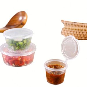 Tarros de plástico desechables biodegradables sin BPA de 1-5 oz con tapas - Vasos transparentes para salsas, miel, mermelada, mantequilla y aderezos para uso doméstico - Product Image 4