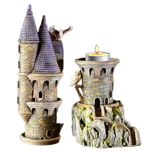 Custom resin decor gothlic gift myth medieval realistic castle lantern candle jars owl mail tower diorama tealight candle holder