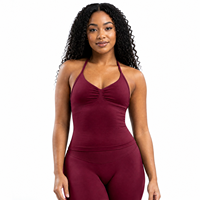 Ensemble de leggings de sport personnalisés respirants pour femmes, ensemble de yoga sans couture, débardeurs dos nu, taille haute, effet froncé, tenue de fitness et de sport
