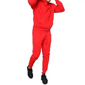 Conjunto Deportivo Informal de 2 Piezas para Hombre, Sudadera con Capucha Roja y Pantalones Deportivos con Cordón, Ropa Deportiva Informal - Product Image 1