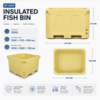 Conteneur à poisson rotomoulé robuste de 1000 L, grand bac isotherme sur palette pour le transport de produits de la mer en chaîne du froid