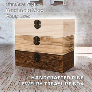 Custom Handcrafted Rectangle Classic Pine Wooden Jewelry Organizer Antique Decor Pirate Treasure <b>Chest</b> Multifunctional Design - Product Image 2