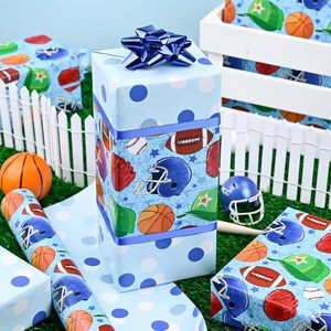 Blue Sports Themed Wrapping <b>Paper</b> <b>Roll</b> Ball Game Design Gift <b>Wrap</b> For Birthday Baby Shower Gender Reveal Party - Product Image 2