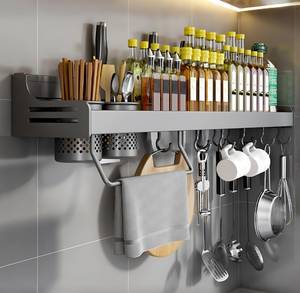 <strong>Spice</strong> <strong>Rack</strong> Hanging <strong>Spice</strong> <strong>Rack</strong> Kitchen Shelf Wall No Drilling <strong>Spice</strong> Organiser with Knife Slot Hook Cup Kitchen Shelf Wall - Product Image 1