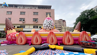 Parc de jeux gonflable commercial en PVC sur le thème du gorille et des en-cas roses, aire de jeux gonflable pour enfants
