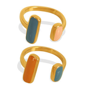 Vintage Hong Kong Style Géométrique Émail Anneau Minimaliste En Acier Inoxydable Déclaration Bijoux Élégance - Product Image 6