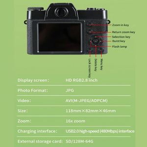 กล้องดิจิตอล DSLR แบบมิเรอร์เลส HD Retro 4K สำหรับนักเรียน ใช้งานกลางแจ้ง พร้อมซูมดิจิตอล 16 เท่า และรองรับการ์ด TF - Product Image 2