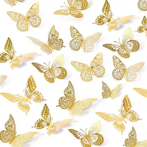 Hot Sale 12pcs 3D Butterfly Wall Decor Sier & Gold Foil Butterfly Decorations for Weddings & Birthday Parties Home Decorations