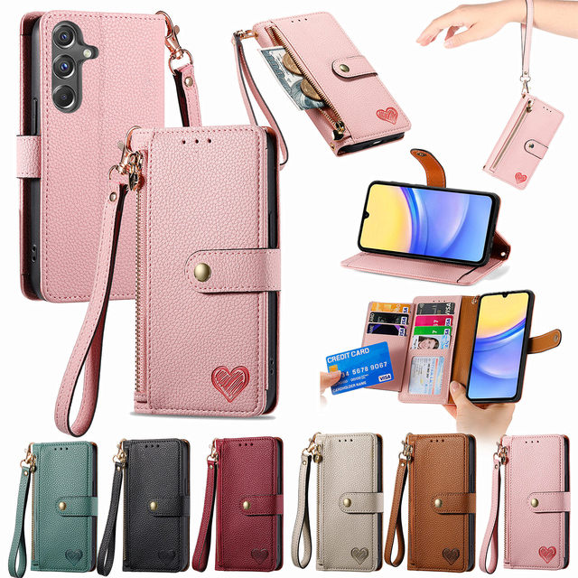 Fashion Leather Strap Phone case with Wallet for Samsung A15 A25 A35 A55 A05 A05S A14 A24 A34 A43 A54 A21 A12 A22 A32 A52 A72