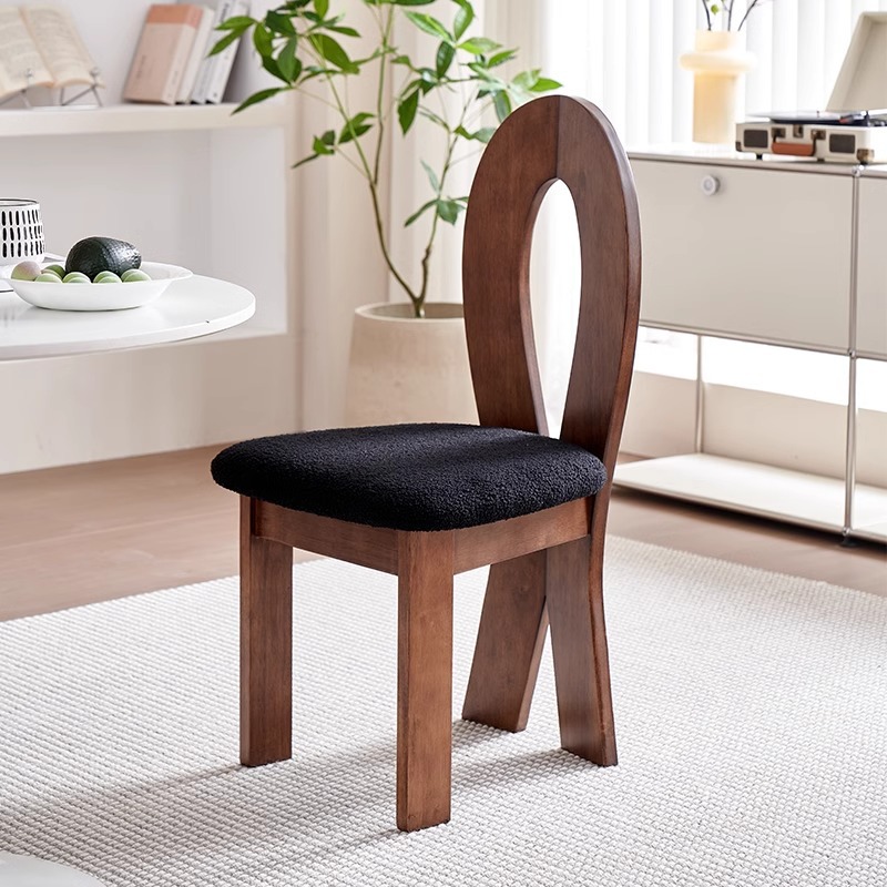 chaise noyer-sirène-velours noir