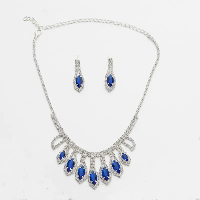 N385 Bridal Wedding Dress Banquet Women Accessories Tassel Crystal Necklace Earrings Clip Set