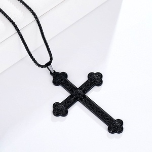 Collana di sottocultura Harajuku gotica giapponese per bambini alla moda nero retrò in lega di perline a croce ciondolo con maglie anniversari a catena - Product Image 2