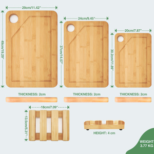 <span class=keywords><strong>Planche</strong></span> à découper en bambou massif de qualité supérieure - Ensemble de 3 grandes, moyennes et petites avec support Ensemble de planches à légumes en bambou - Product Image 2