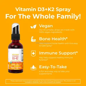 Özel etiket GMP Vitamin D3 + K2 sıvı sprey vitaminleri Vegan diyet takviyesi