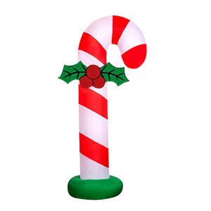 Bastón de Caramelo Navideño Inflable LED Impermeable de 6 Pies con Bayas de Acebo, Decoración Navideña a Rayas Rojas y Blancas para Jardín, Hogar, Fiesta - Product Image 1