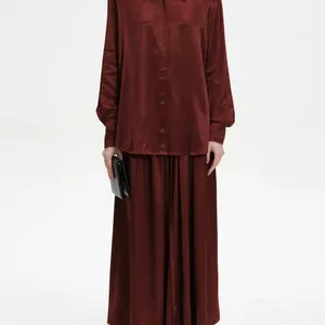 Женская атласная шелковая блузка с длинными рукавами