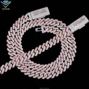 Custom Wholesale Drop Shipping Hip Hop <b>Necklace</b> 925 Silver Two Tones 12MM 2Rows Iced Out VVS Moissanite Cuban Link Chain for <b>Men</b> - Product Image 2