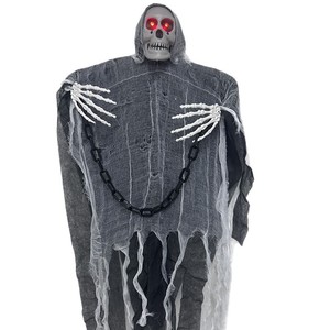 Decoración de Halloween: Esqueleto Fantasma Colgante con Ojos Rojos LED, Gasa Desgarrada y Cadena, Accesorio para Casa Embrujada - Product Image 6