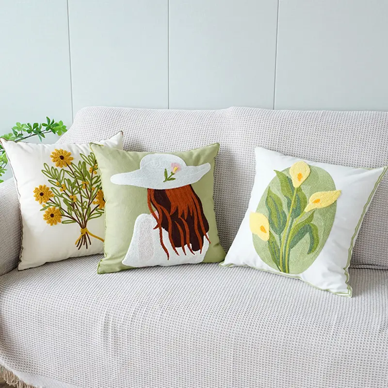 Decorative Pillowcase Cotton Embroidery Floral Throw Outdoor Pillow Cover
