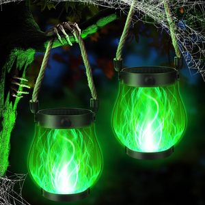 Lampes solaires à effet de flamme verte, décoration de jardin d'extérieur pour Halloween, rechargeables par USB - Product Image 1