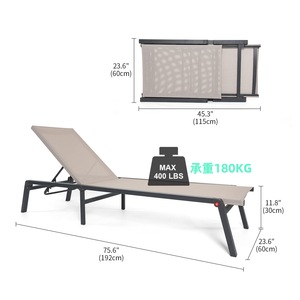 Chaise longue pliable réglable en tissu Textilene, chaise longue inclinable en aluminium imperméable pour hôtel piscine plage - Product Image 2