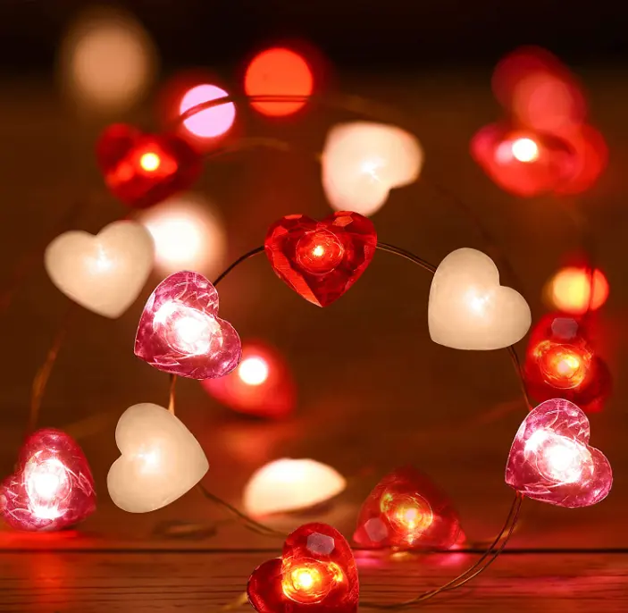 Fairy String Lights 10 Feet LED Red Pink White Heart Shaped Twinkle Fairy Lights 8 Modes Battery Valentine Lights Decorations