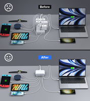 Chargeur rapide multi-ports 7-en-1 185W PD 65W, adaptateur secteur pour ordinateur portable, station de charge compatible avec iPhone 16, iPad, Galaxy S24/S23