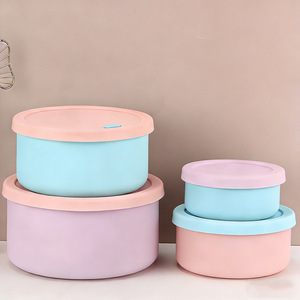 Silicone Food Storage Containers Round Clip On Lid Microwave Safe Travel <b>Lunch</b> Box <b>Set</b> - Product Image 2