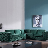 Meubles de salon OEM les plus vendus Ensembles de canapés modulaires en forme de L en velours vert pour le salon Petit canapé contemporain moderne
